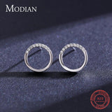 925 Silver Round Stud Earrings Geometric Minimalist Style