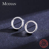 925 Silver Round Stud Earrings Geometric Minimalist Style