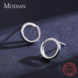 925 Silver Round Stud Earrings Geometric Minimalist Style