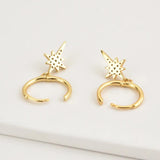 925 Silver Moon Snow Flower Dangle Charm Earring Zircon CZ Women Jewelry