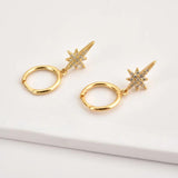 925 Silver Moon Snow Flower Dangle Charm Earring Zircon CZ Women Jewelry