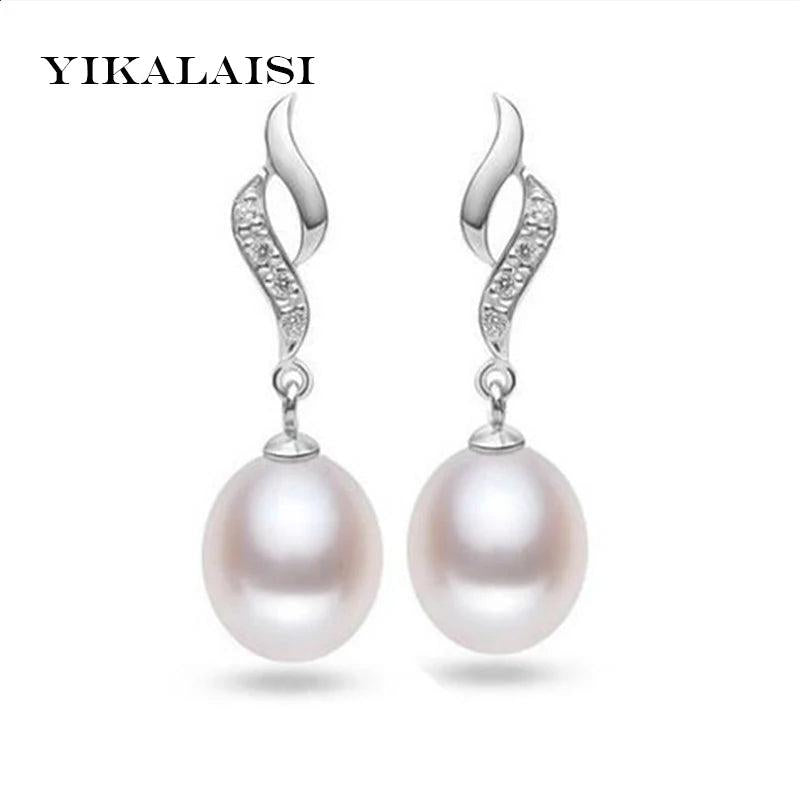 925 Silver Natural Freshwater Pearl Long Earrings 8-9 MM White/Pink/Purple