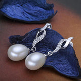 925 Silver Natural Freshwater Pearl Long Earrings 8-9 MM White/Pink/Purple