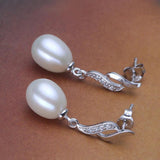 925 Silver Natural Freshwater Pearl Long Earrings 8-9 MM White/Pink/Purple