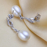 925 Silver Natural Freshwater Pearl Long Earrings 8-9 MM White/Pink/Purple