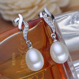 925 Silver Natural Freshwater Pearl Long Earrings 8-9 MM White/Pink/Purple