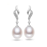 925 Silver Natural Freshwater Pearl Long Earrings 8-9 MM White/Pink/Purple