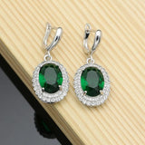 925 Silver Earrings Green Cubic Zirconia Crystal Stone Jewelry