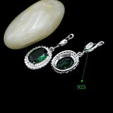 925 Silver Earrings Green Cubic Zirconia Crystal Stone Jewelry