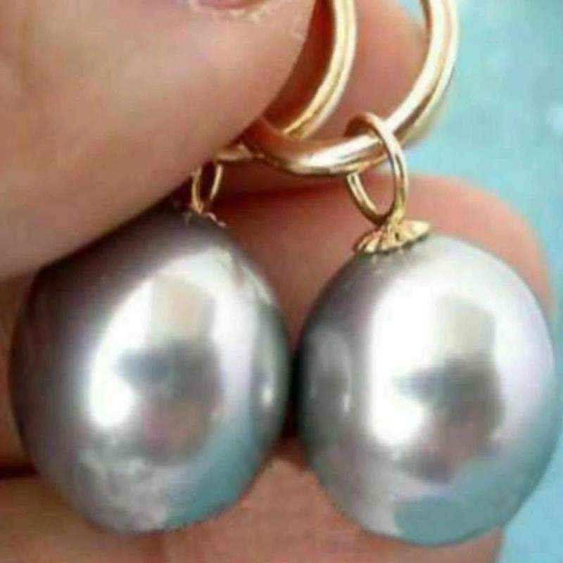 16mm Gray South Sea Pearl Earrings 14k Gold Hooks Gift Jewelry Holiday Stud