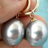 16mm Gray South Sea Pearl Earrings 14k Gold Hooks Gift Jewelry Holiday Stud