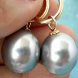 16mm Gray South Sea Pearl Earrings 14k Gold Hooks Gift Jewelry Holiday Stud