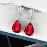 925 Silver Drop Earrings Ruby Gemstones Women Wedding Party Gift
