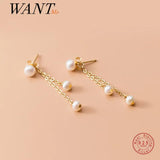 925 Silver Freshwater Pearl Tassel Earrings Women S925 Jewelry