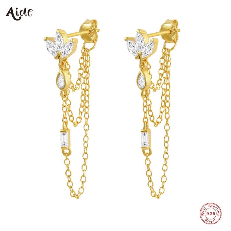 925 Silver Tassel Dangle Earrings Water Drop Zircon Charm Long Earrings