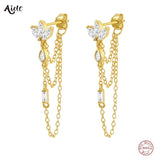 925 Silver Tassel Dangle Earrings Water Drop Zircon Charm Long Earrings