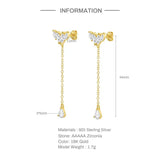 925 Silver Tassel Dangle Earrings Water Drop Zircon Charm Long Earrings
