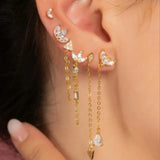 925 Silver Tassel Dangle Earrings Water Drop Zircon Charm Long Earrings