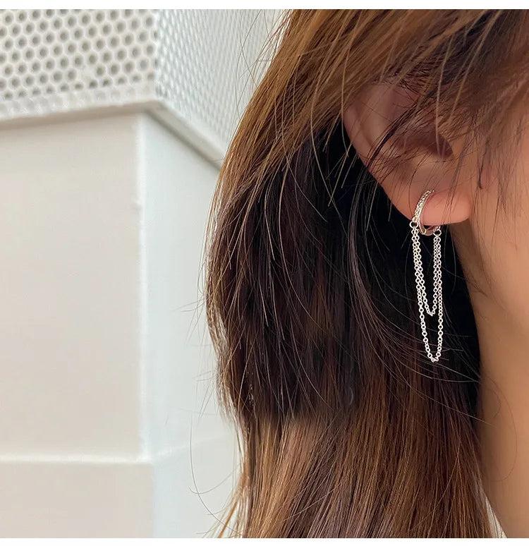 S925 Silver Tassel Chain Zircon Earrings Exaggerated Style