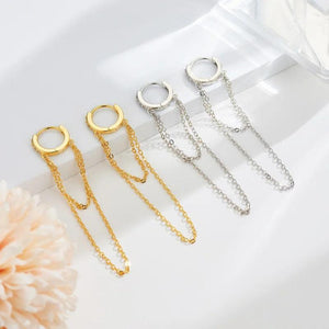 S925 Silver Tassel Chain Zircon Earrings Exaggerated Style