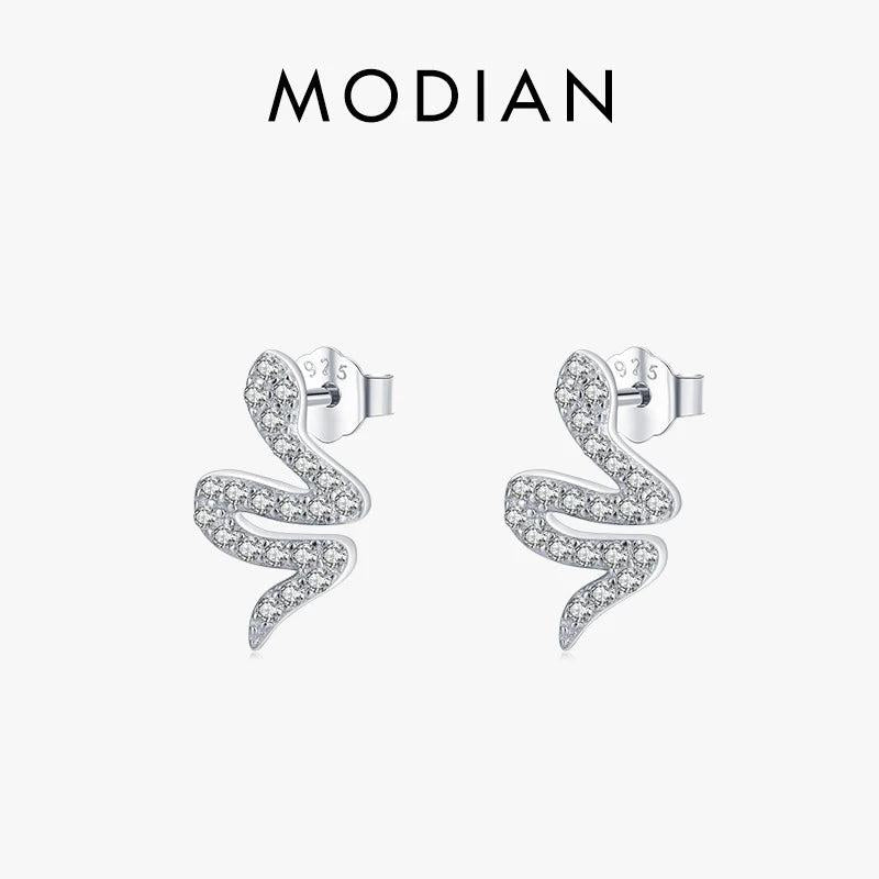 925 Silver CZ Snake Stud Earrings Women Animal Statement Jewelry