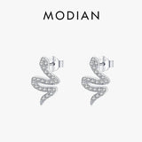 925 Silver CZ Snake Stud Earrings Women Animal Statement Jewelry