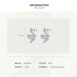 925 Silver CZ Snake Stud Earrings Women Animal Statement Jewelry