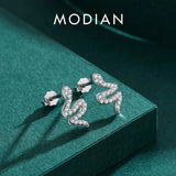 925 Silver CZ Snake Stud Earrings Women Animal Statement Jewelry