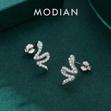 925 Silver CZ Snake Stud Earrings Women Animal Statement Jewelry