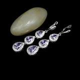 Water Drop Purple CZ Crystal Earrings 925 Sterling Silver Long Earrings