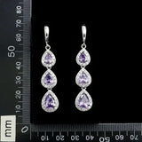 Water Drop Purple CZ Crystal Earrings 925 Sterling Silver Long Earrings