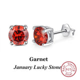 925 Silver Women Stud Earrings Birthstone Zirconia Earrings
