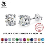 925 Silver Women Stud Earrings Birthstone Zirconia Earrings