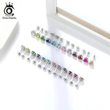 925 Silver Women Stud Earrings Birthstone Zirconia Earrings
