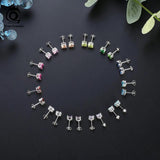 925 Silver Women Stud Earrings Birthstone Zirconia Earrings