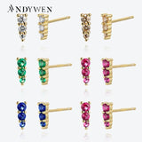 925 Silver Three Zircon CZ Crystal Stud Earring Clips Spring Women Punk
