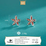 925 Sterling Silver Kids Earrings Red Zircon Flower Studs For Girls