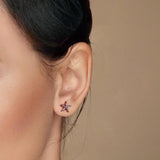 925 Sterling Silver Kids Earrings Red Zircon Flower Studs For Girls
