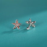 925 Sterling Silver Kids Earrings Red Zircon Flower Studs For Girls