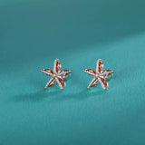 925 Sterling Silver Kids Earrings Red Zircon Flower Studs For Girls