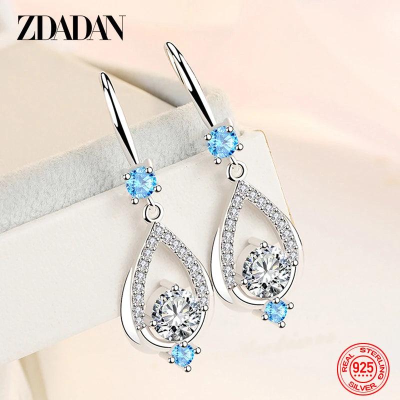 925 Silver Crystal Water Drop Earrings Party Jewelry Gift