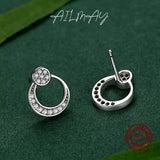 925 Silver Hollow Stud Earrings Zircon Women Hypoallergenic Jewelry