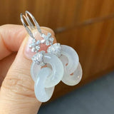 Chinese Wedding Silver Jewelry Hetian Jade Interlocking Earrings