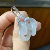 Chinese Wedding Silver Jewelry Hetian Jade Interlocking Earrings