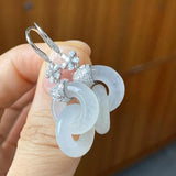 Chinese Wedding Silver Jewelry Hetian Jade Interlocking Earrings