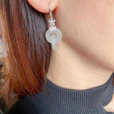 Chinese Wedding Silver Jewelry Hetian Jade Interlocking Earrings