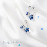 Crystal Stars Huggie Hoops Earrings 925 Sterling Silver Women Girls Ear Jewelry