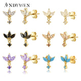 925 Silver Zircon Turquoise Stud Earrings Crystal Piercing