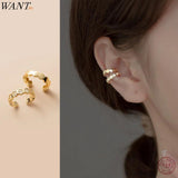 925 Silver Asymmetric Geometric Ear Clip Earrings for Women