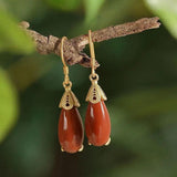 Southern Red Tourmaline Drop Earrings with Silver Inlay